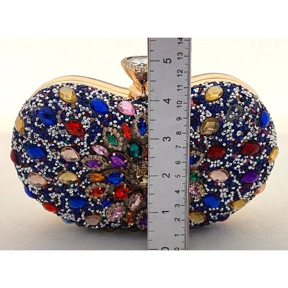 PURSE/CLUTCH-Encrusted in Rhinestones on Front-Gold Back-Shoulder Chain-Clutch - Picture 15 of 16